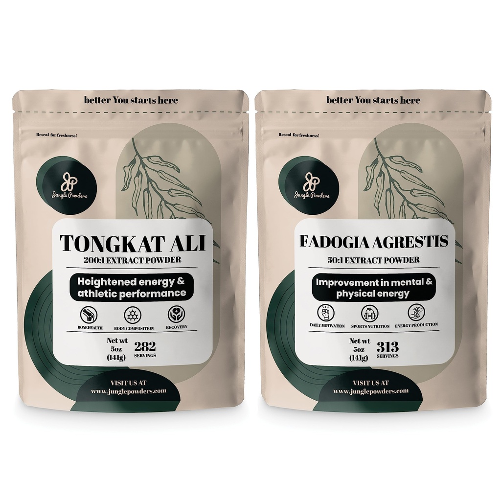 Jungle Powders Tongkat Ali Powder för Män 200:1 Extrakt, Fadogia Agrestis Extract Powder för Män 50:1 Koncentration 5oz Supplement