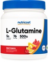 Nutricost L-Glutaminpulver 500 Grams (Fruit Punch) - (76 portioner per flaska)