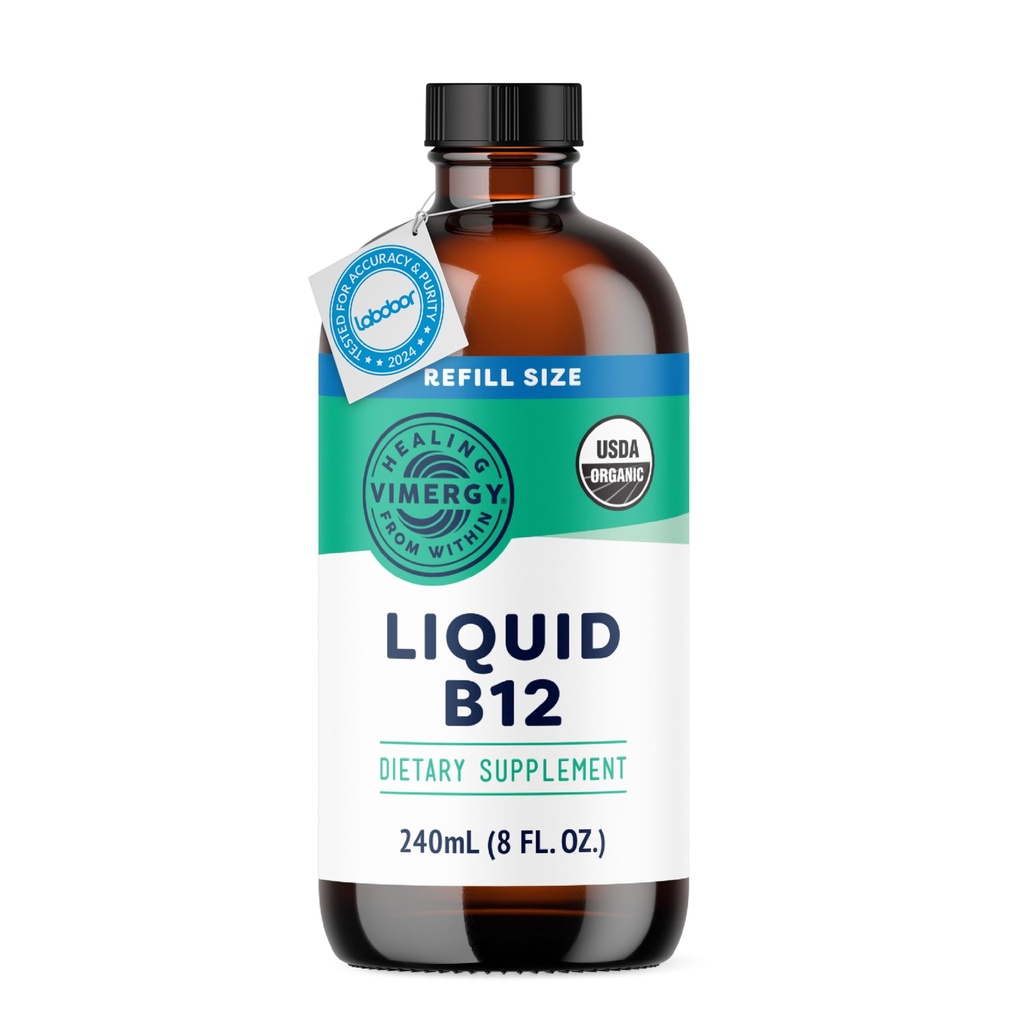 Vimergy Liquid B12 Refill – Fast-Absorbing Brain Support – Energistödstillägg – USDA Certified Organic, Vegan, Non-GMO – 240 portioner (240 ml)