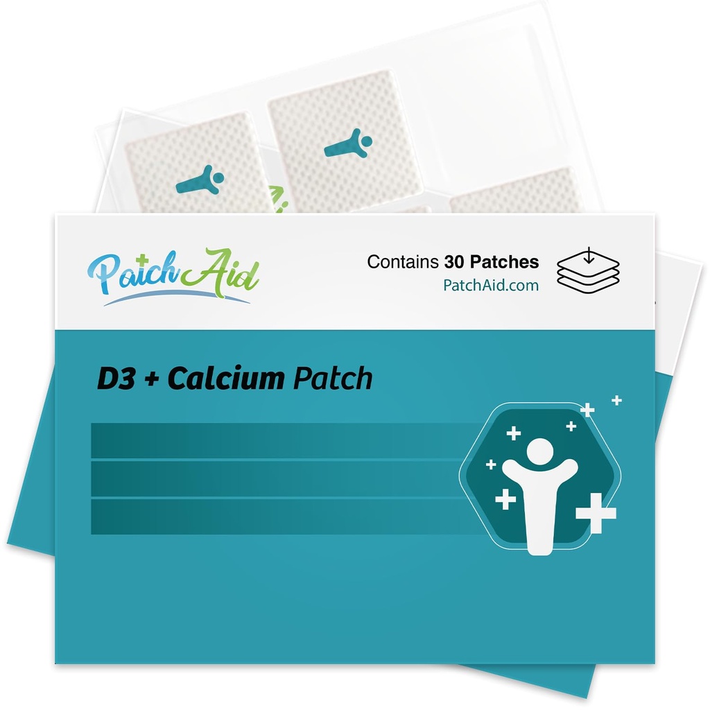 PatchAid D3/Calcium Topical Patch | Stöder benstyrka och kalcium | 8 timmars bär för bättre absorption | 30 dagars leverans