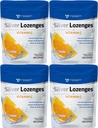 Silver Lozenges med vitamin C - Premium Nano Silver 60 PPM Colloidal Silver, Organisk Honung och Vitamin C Mineral Supplement Drops för att stödja Immune System, Soothe Cough & Throat - Pack av 4