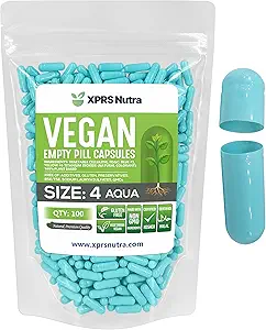XPRS Nutra Size 4 Tomma kapslar - 100 greve små tomma veganska kapslar - Vegetariska piller DIY Vegetabilisk kapselfyllning - Fillable Do-It-Yourself Veggie Pill Caps (Aqua)