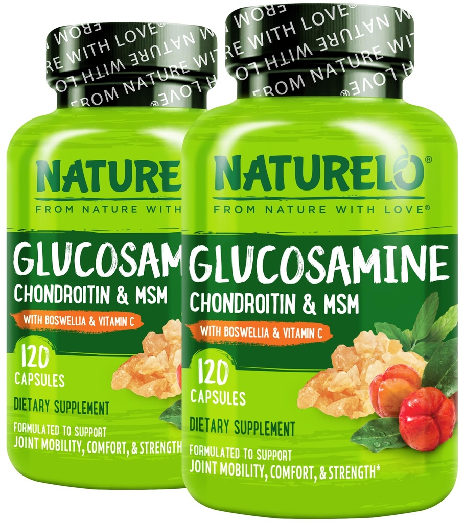NATURELO Glukosamin Chondroitin MSM med Boswellia och vitamin C - Tillägg för gemensam komfort, rörlighet och styrka - 120 kapslar (Pack of 2)