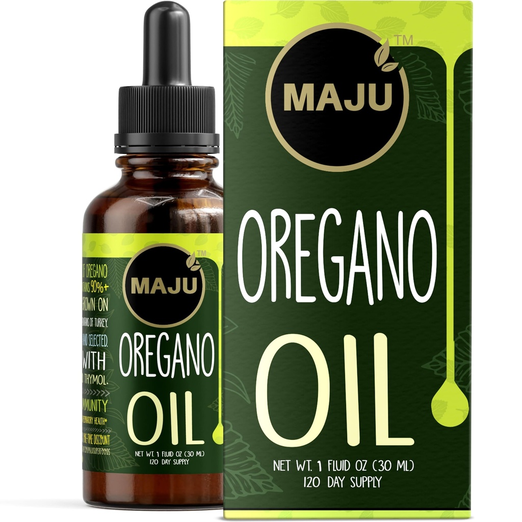 Maju Superfoods Oregano Oil Drops, Potent 90% + Carvacrol (1 fl Oz) Wild Mediterranean Essential Oil of Oregano Liquid, Aceite de Oregano, Immune och Seasonal Support
