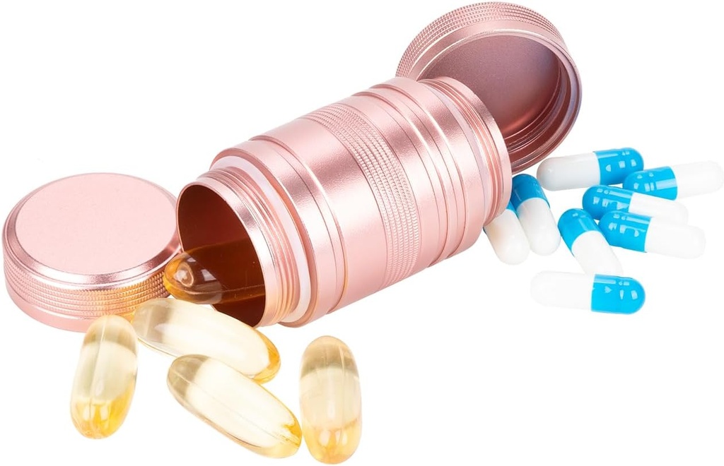Small Pill Case Metal Pill Container - Vattentät Pill Box för Pocket Purse, Daily Travel Pill Holder 2 gånger om dagen, bärbar medicin Organizer för vitamin, fiskoljor, kosttillskott Rosa 1 Pack