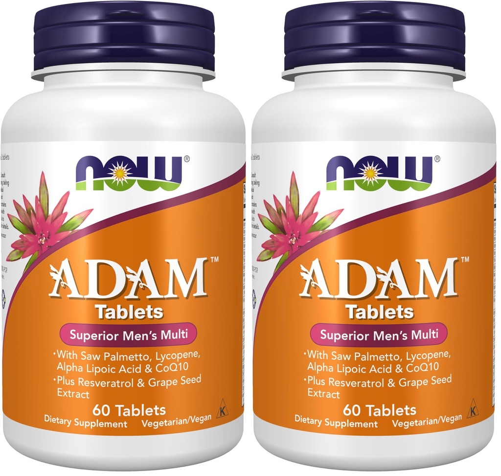 NOW Supplements, ADAMTM Mäns Multivitamin med Saw Palmetto, Lycopene, Alpha Lipoic Acid och CoQ10, Plus Natural Resveratrol & Grape Seed Extract, 60 tabletter (Pack of 2)