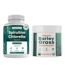 Teaveli Spirulina och Chlorella Capsules och Orgaic Barley Grass Juice Powder Bundle