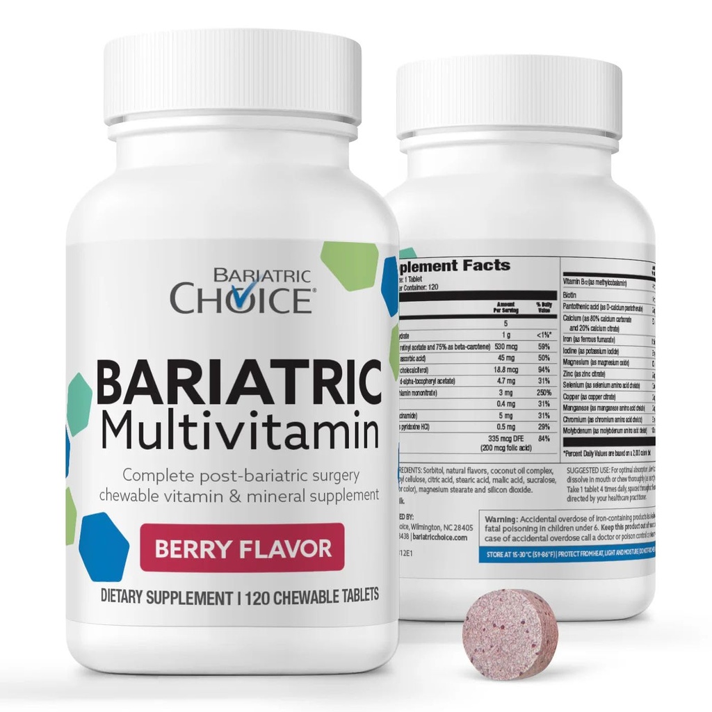 Bariatric Choice My Bariatric Chewable Multivitamin med järn och 300mg Calcium, Berry (120ct)