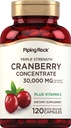 Piping Rock Cranberry Pills | 120 kapslar | Tillskott för kvinnor och män | Triple Strength Concentrate Extract Plus Vitamin C | Non-GMO, Gluten Free