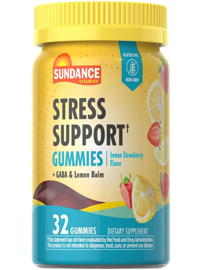 Sundance Stress Support Gummies | 32 greve | med GABA och Lemon Balm | Lemon Strawberry Flavor | Non-GMO och Gluten Free Supplement