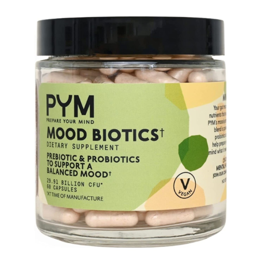 Prebiotika och probiotika Mood Biotics av PYM med 22,91 miljarder CFU (60 Count) Gut Health & Mood Support Supplement | Non-GMO, Vegan, Gluten Free