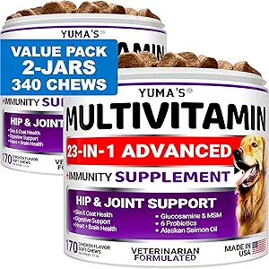 2-Pack Dog Multivitamin Chewable med Glucosamine - Dog Vitaminer och tillägg - Senior & Puppy Multivitamin för hundar - Hip & Joint Support - Immune Health, Skin, Heart, Digestion, Probiotika