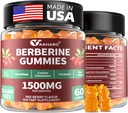 Berberine med Ceylon Cinnamon Gummies - 1500mg Berberine HCI Supplement med Chromium,Turmeric och Milk Thistle - Immune Support - för kvinnor och män - 60 Sugar Free Gummies