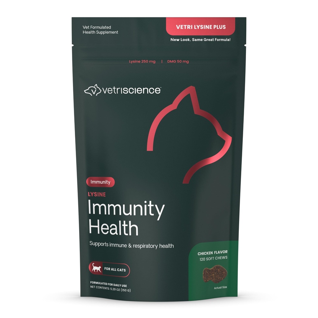 VetriScience Lysine Immunity Health Chews, 250 mg Lysine Plus Immune Supplement för katter och kattungar med allergier, Sneezing, Runny Nose och Watery Eyes, Chicken, 120 Count