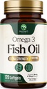 Omega 3 Fiskolja 2400 mg Tillägg, hållbart källad, Triple Strength Omega-3 Supplement Softgels, Brain Health Support, EPA & DHA Fish Oil Fatty Acids Supplements, Gluten & GMO Free, 120 Softgels