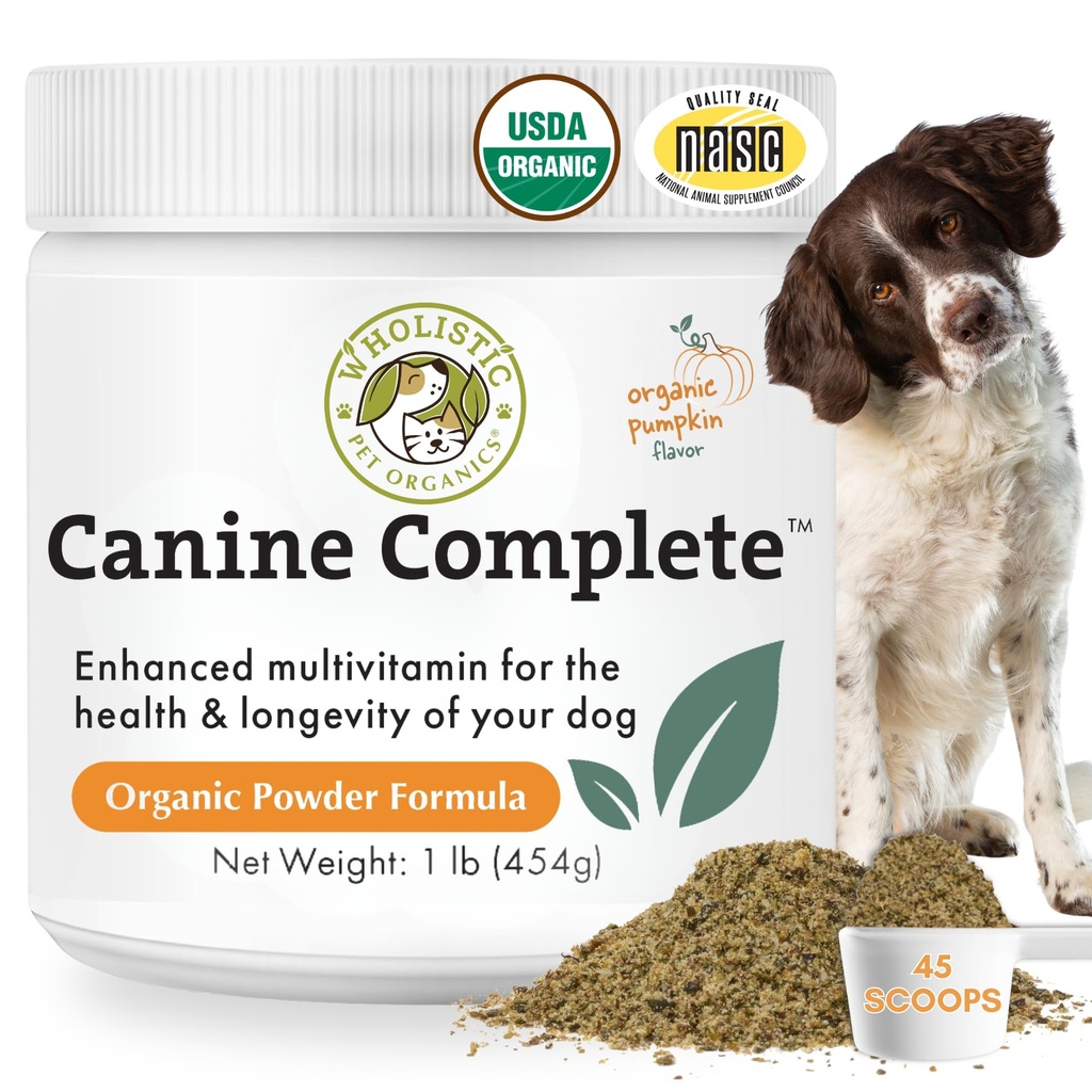 Wholistic Pet Organics Canine Complete - Dog Multivitaminpulver - 1 Lb - Daily Dog Vitaminer och kosttillskott för hemlagad mat - Immune System, Skin, Coat & Overall Health - Liten och stor ras