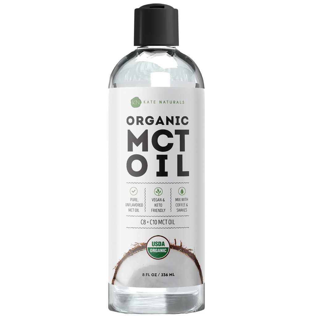 Kate Naturals MCT Oil för kaffe. Ren kokos MCT C8 och C10 Oil (8oz, organisk, osmakad)
