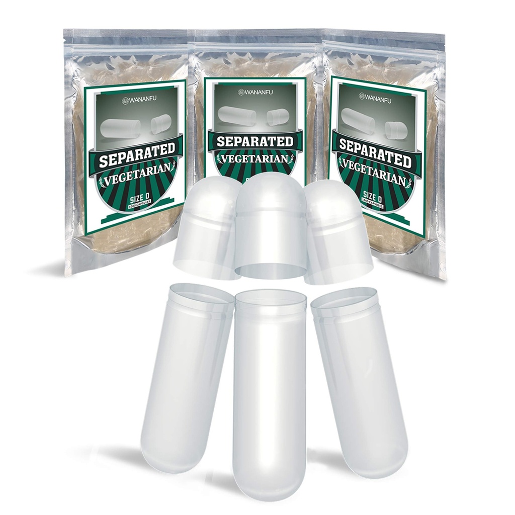 wananfu Pre-Separated Empty Capsules 0 Vegetarian (1000 greve), Clear Fillable Veggie Pill Capsules Storlek 0 för att göra egna tillägg