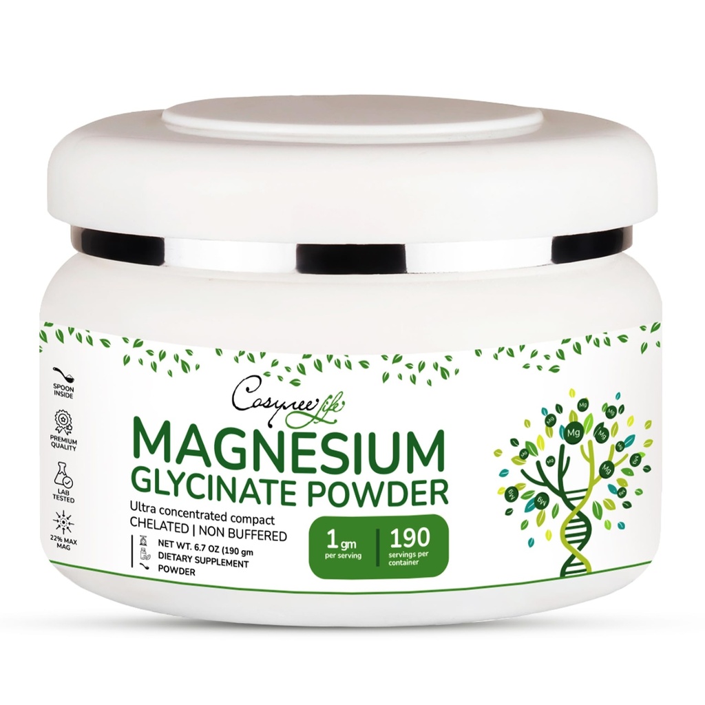 Magnesium Glycinate 220mg High Absorption Magnesiumpulver för sömn, lugn, pulveriserad chelated Magneisum bisglycinate Glicinato de Magnesio 190 Servering