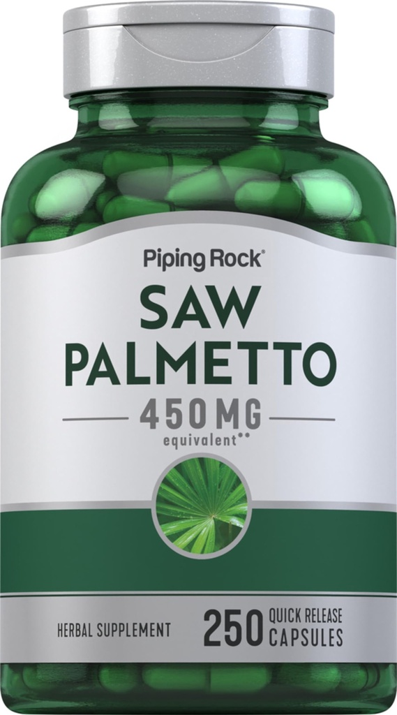 Piping Rock Saw Palmetto för män och kvinnor | 450 mg | 250 kapslar | Herb Extract Supplement | Serenoa Repens | Non-GMO, Gluten Free