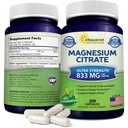 aSquared Nutrition Magnesium Citrate 833mg Supplement - 200 kapslar - Max Strength Vegan Mag Citrate Pulver Pills för att stödja ren funktion av muskler, hjärta och ben - hjälper till att öka energi
