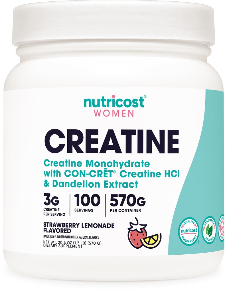 Nutricost Creatine Monohydratpulver för kvinnor, Micronized, Strawberry Lemonade, 100 portioner - Vegetarian, icke-GMO, Gluten Free