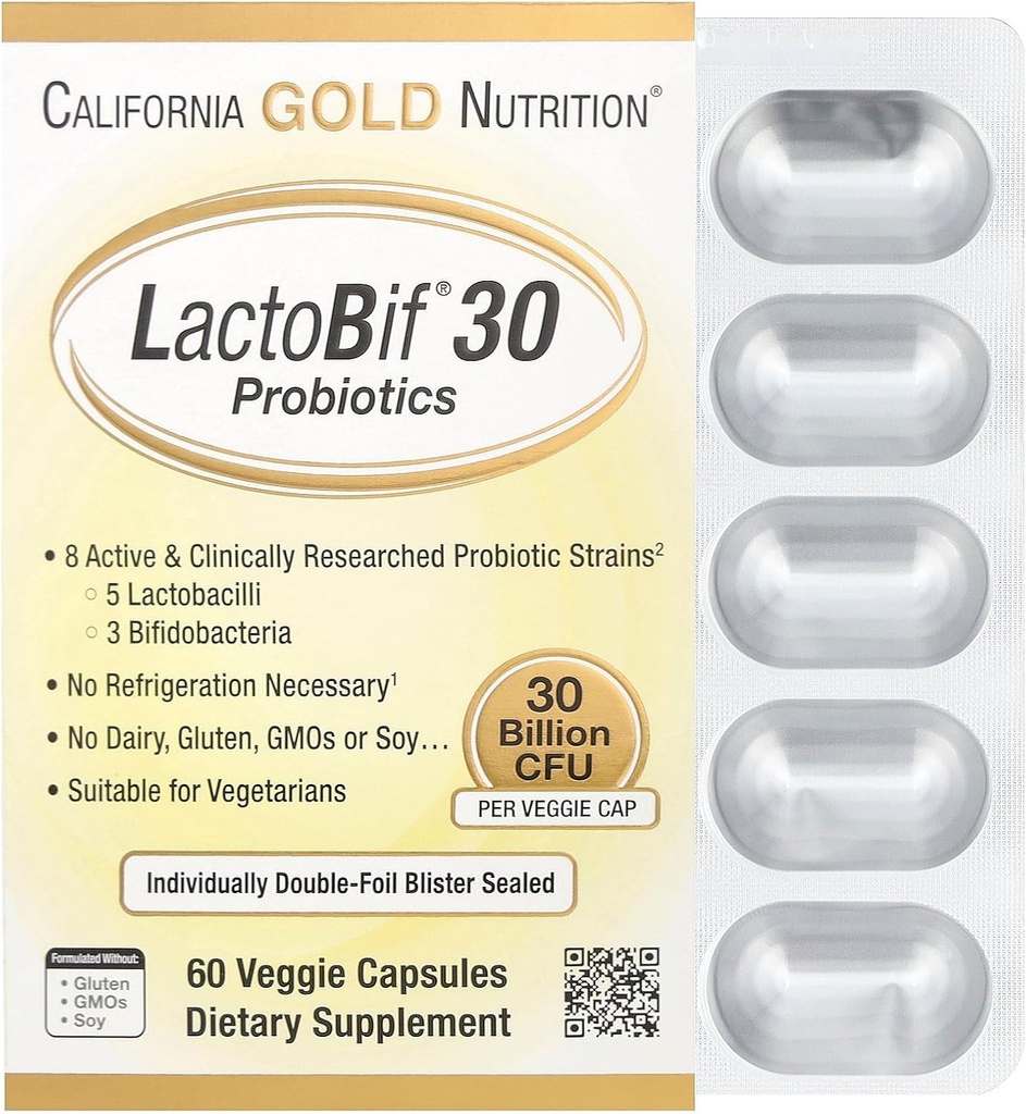 Kalifornien Gold Nutrition LactoBif® 30 Probiotika, 30 miljarder CFU, 60 Veggie Capsules