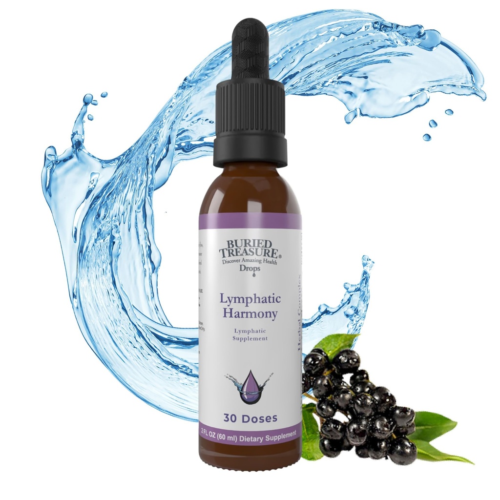 Begravd skatt Lymphatic Harmony Drops - 2oz, 30 portioner, Lymphatic Supplement med Cleavers, Burdock, Echinacea och Astragalus