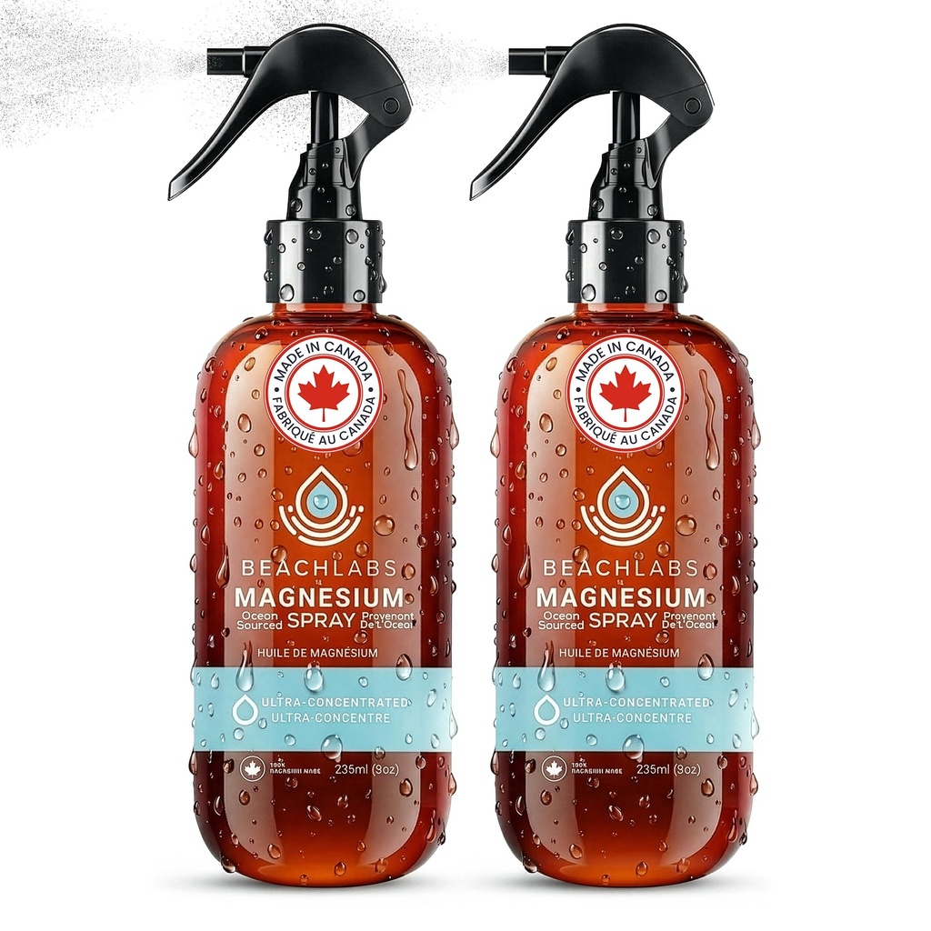 Magnesium Spray (2-Pack) - Ocean Sourced & 100% Canadian Made | Magnesium Spray för fötter och kropp | Pure Concentrated Seawater med synergistiska spårmineraler för Wellness | (8 oz)