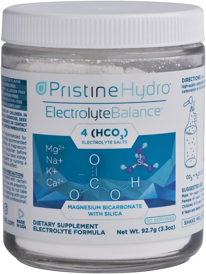 Magnesium Electrolyte Supplement av PristineHydro® - Electrolyte Balance® med Magnesium Bicarbonate och Silica - Ersätter kritiska näringsämnen för att maximera kroppens prestanda (90 portioner pulver)