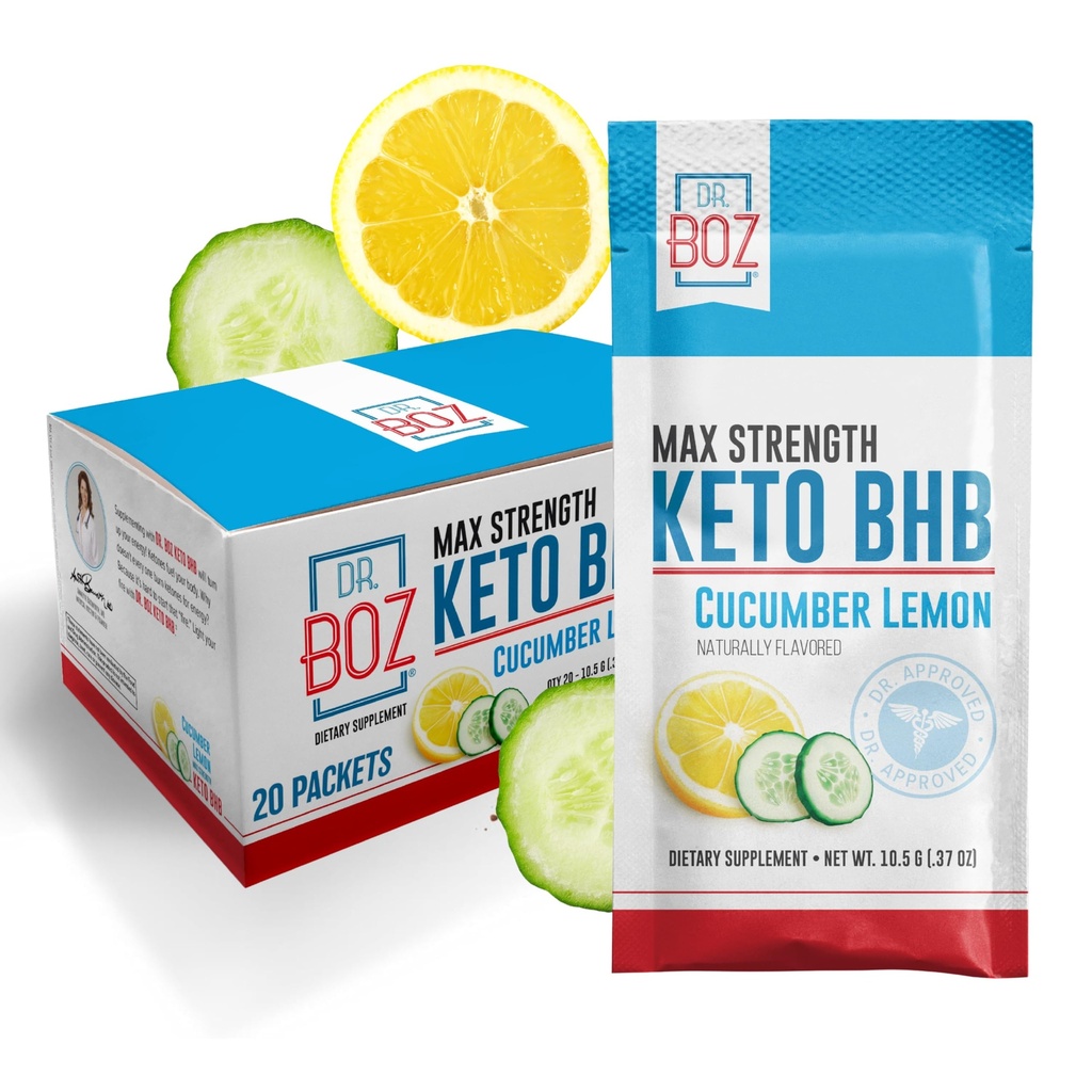 Dr Boz - Keto BHB Powder - Cucumber Lemon, 20 Packets - Ketones Drink - Öka energi och minska begär - Max Strength Dietary Supplement - Kvalitetstestad i USA - 10.9oz (310g)