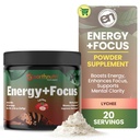 EarthNutri Energy + Focus Powder Supplement - Energy Boost & hjälper koncentration med PeakO2, AlphaSize, Cognizin, PurCaf, Theacrine, Acetyl L-Carnitine L-Tyrosine - Lychee Flavor - 20 portioner (171g)