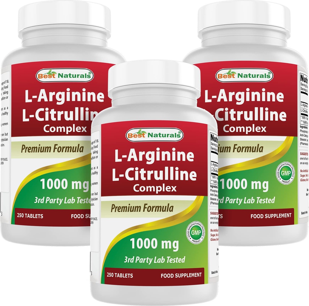 Bästa naturliga L-arginin L-Citrulline Komplex 1000 mg 250 tabletter (250 greve av 3)