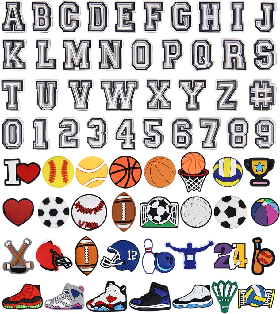 Brev Nummer och Sport Dekoration Charms, Basketball Baseball Hockey Softball Football Gift för pojkar Barn Tonåringar och Vuxna