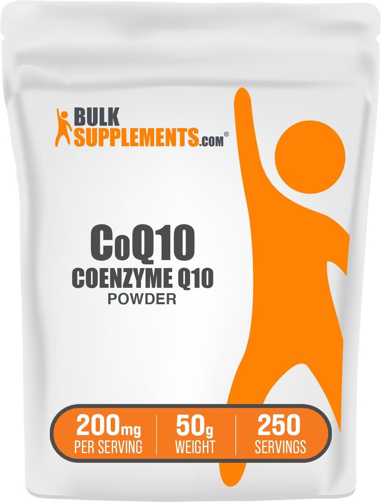 BulkSupplements.com Coenzyme Q10 Powder - Coenzyme Q10 200mg Supplement, Nutritional Supplement - Gluten Free, 200mg per Servering, 50g (1,8 oz) (Pack av 1)