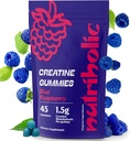 Kreatinmonohydrat Gummies för män och kvinnor - Lätt att gräva, Vegan, Glutenfri, icke-GMO, 1,5 g Kreatin per Gummy - 45ct (45 greve, blå hallon)