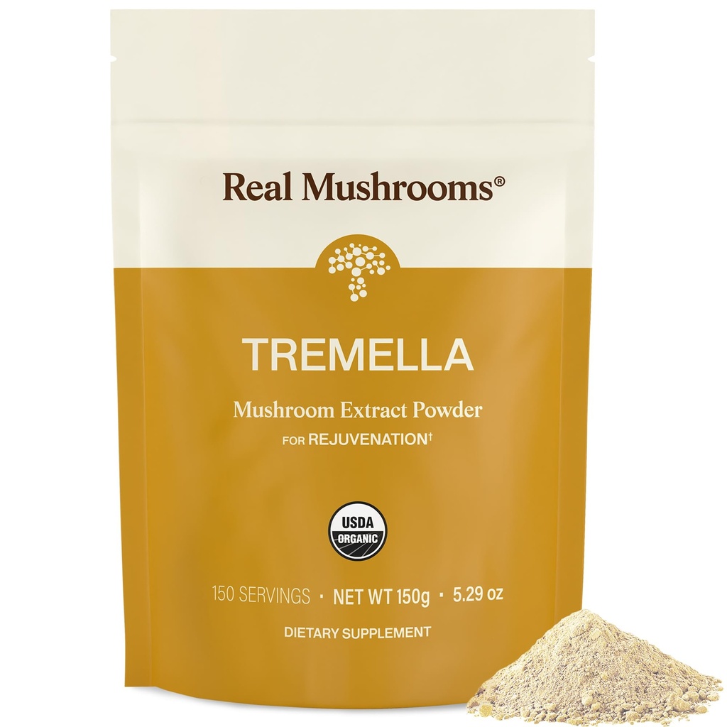 Real Mushrooms Tremella Mushroom Powder - Organic Tremella Extract från Fruiting Body - för Daily Wellness Routine - Vegan, Non-GMO, No Fillers - 150 Servings Mushroom Blend Supplements