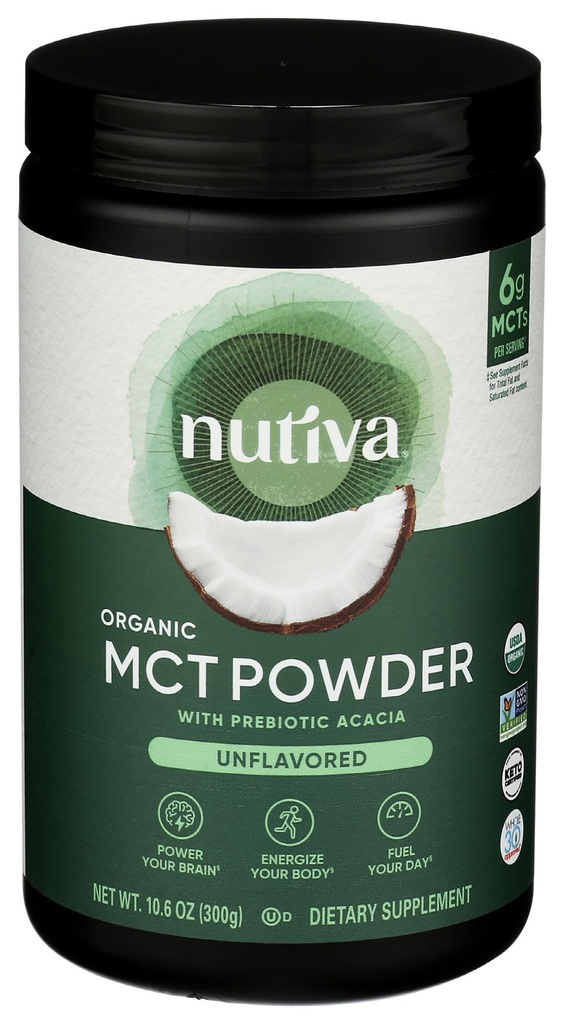 Nutiva Organic MCT Pulver med Prebiotic Acacia Fiber, Classic, 10.6 Oz, USDA Organic, Non-GMO, Non-BPA, Vegan, Gluten-Free, Keto & Paleo, Instant Beverage eller Boost to Coffee & Smoothies