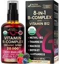 USDA Organic Vitamin B-Complex Liquid Spray 8-i-1 - B5 Pantothenic Acid | B12 Methylcobalamin | B1 Thiamine | B6 Pyridoxin | B7 Biotin | B9 Folic | B3 Niacinamide - Made in USA Supplement, 2fl oz