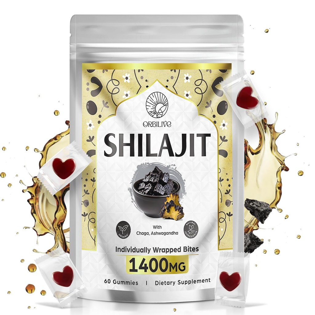 1400 MG Shilajit Gummies, Shilajit Pure Himalayan Organic Gummies med Ashwagandha, Himalaya shilajit för Män, 85+ Trace Minerals & Fulvic Acid, individuellt inslagen, sockerfri, 60 grejer