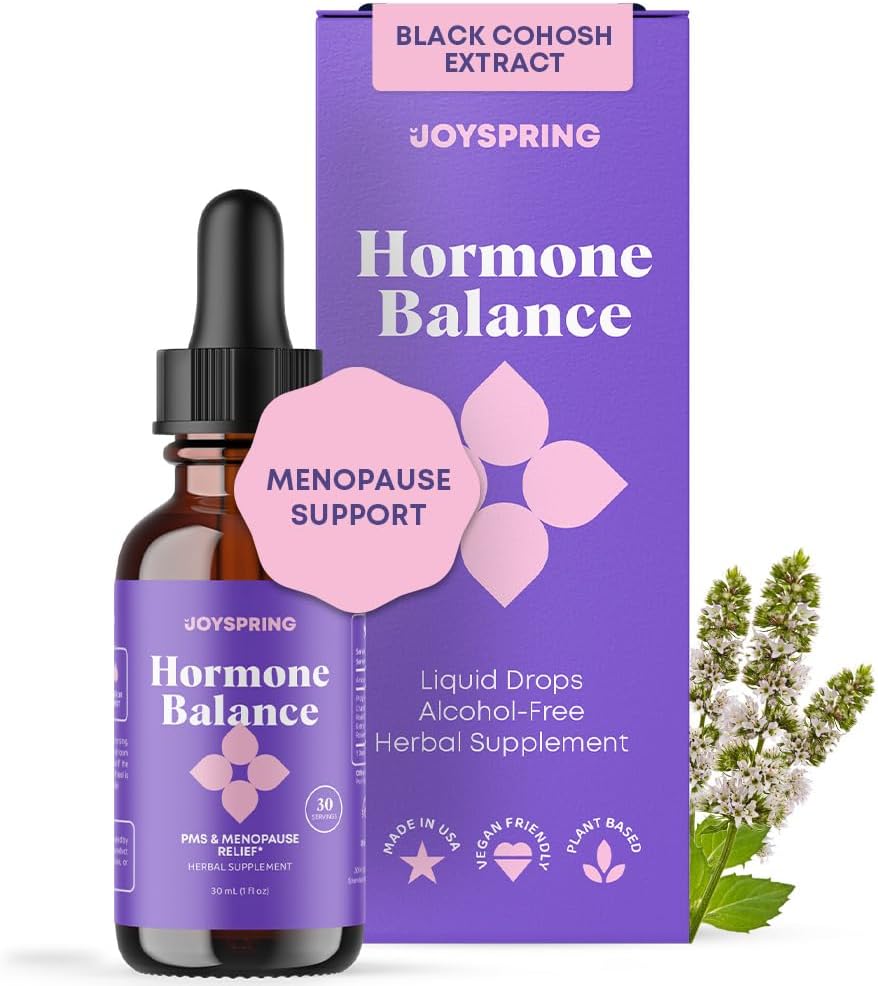 JoySpring Hormone Balance för kvinnor | Natural Menopause Supplements with Black Cohosh | Stöder Hot Flash Relief & PMS Relief för Menstrual Herbal Support