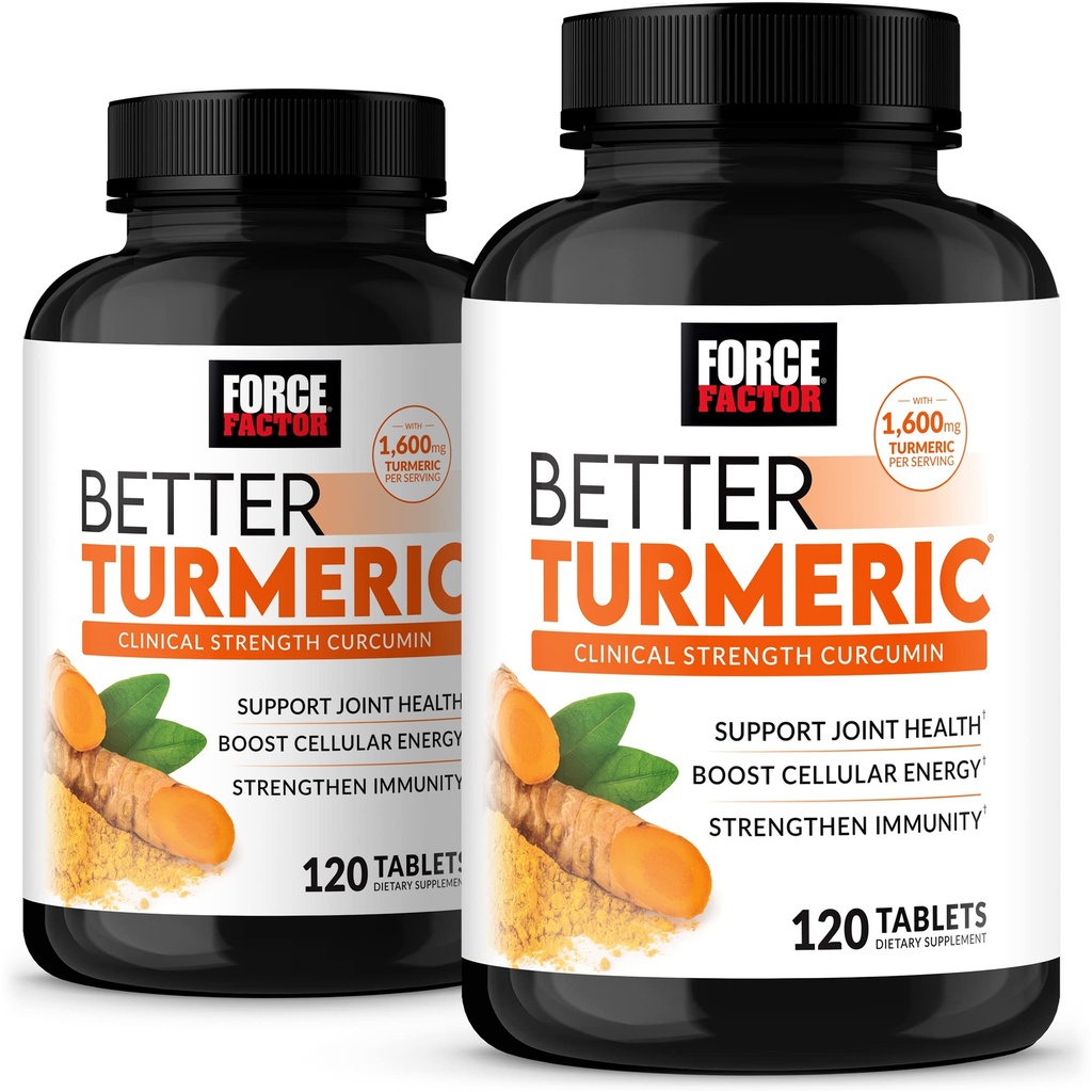 FORCE FACTOR Bättre gurkmeja 2-pack Joint Support Supplement med HydroCurc Turmeric Curcumin med Black Pepper, Clinical Strength Joint Support, 240 tabletter, White Packaging