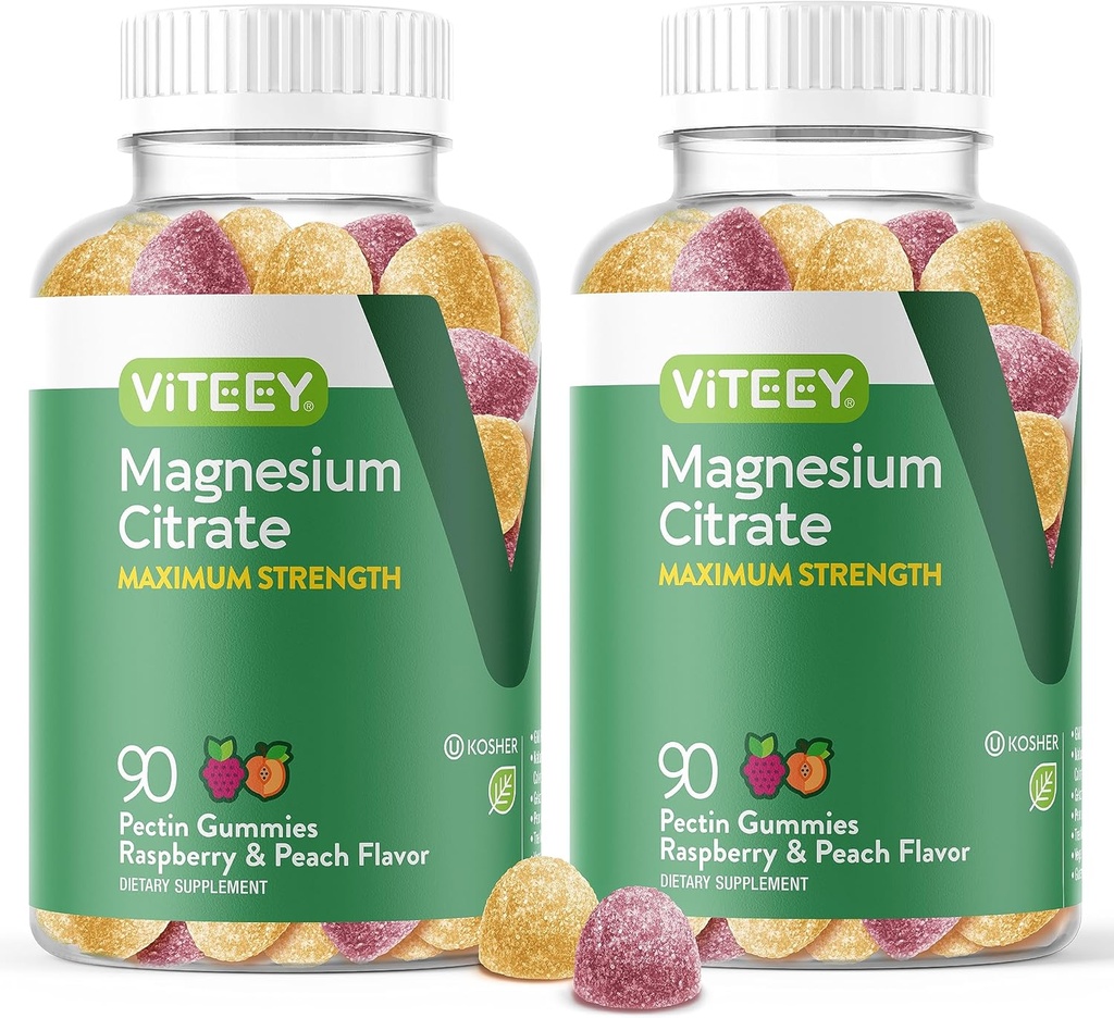 VITEEY Magnesium Gummies för vuxna - 255mg Magnesium Citrate Gummy för lugn, sömn, nerv- och muskelfunktionsstöd - Vegan, Gluten Free - 180 greve