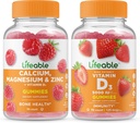 Livlig kalcium, Magnesium, Zink & Vitamin D + Vitamin D 5000 IE, Gummies Bundle - Stor smak, Vitamin Supplement, Gluten Free, GMO Free, Chewable