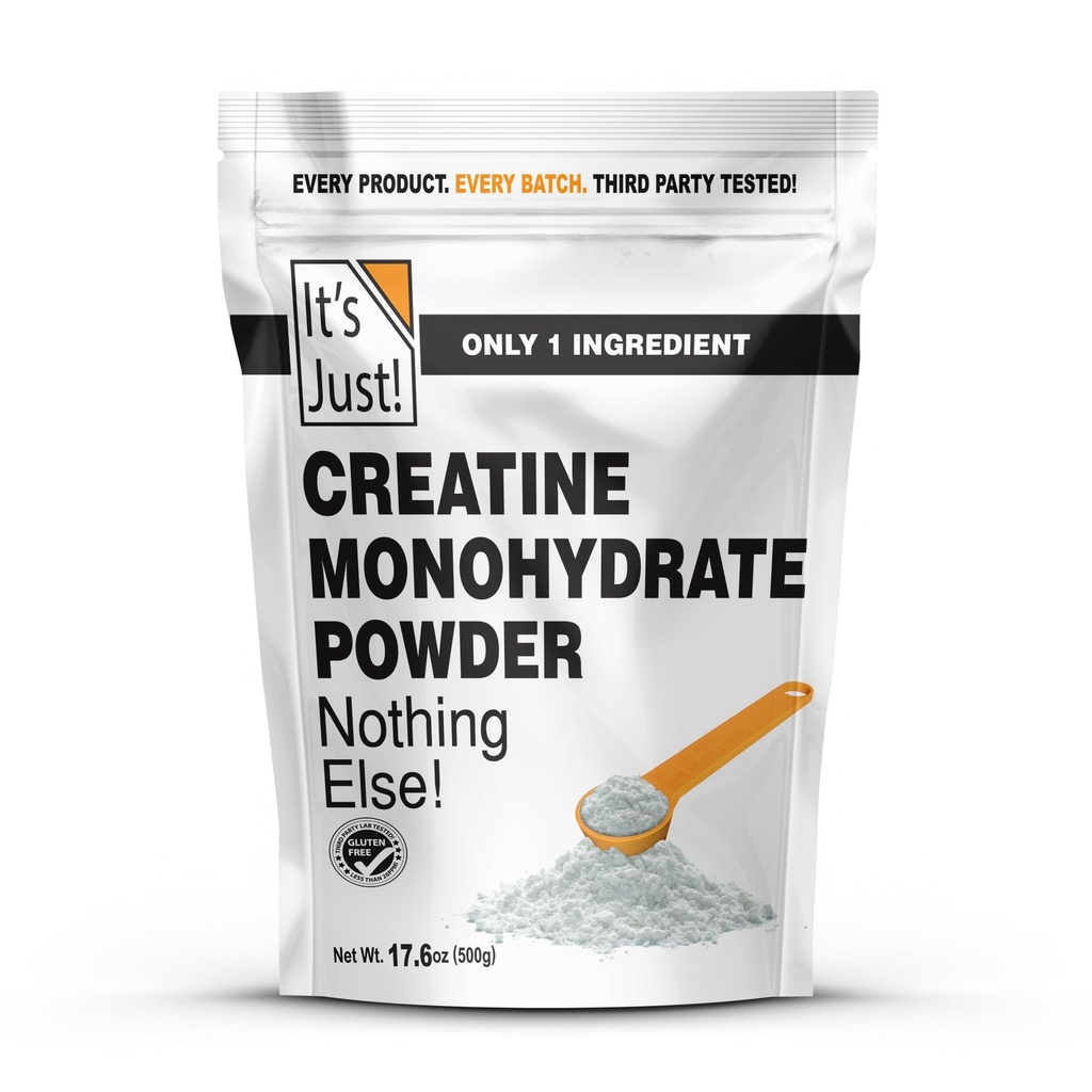 Det är bara! - Kreatinmonohydratpulver, Pure Creatine Powder, tillverkad i USA, 3rd Party Lab Tested, 5g Per Serving, Scoop Inkluderad, Inga fillers, No Added Flavor (Unflavored, 500g / 100 Servings)