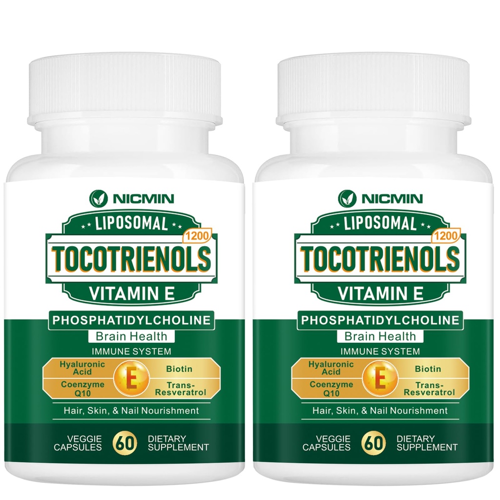 1200MG Vitamin E Tocotrienols Liposomal Tocotrienols Supplement with Phosphatidylcholine, 95% Delta-tocotrienols och 5% Gamma-tocotrienols, High Absorption for Heart, Brain Function 120 kapslar