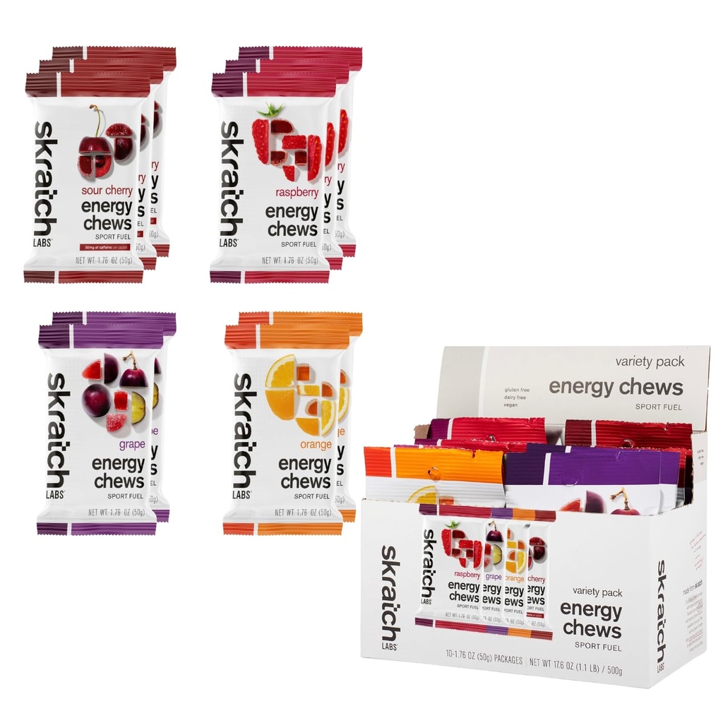 Skratch Labs Energy Chews | Gummies for Running, Cycling och Sport Preformance | Gel Alternative | Variety Pack (10 Pack) | Gluten Free, Vegan