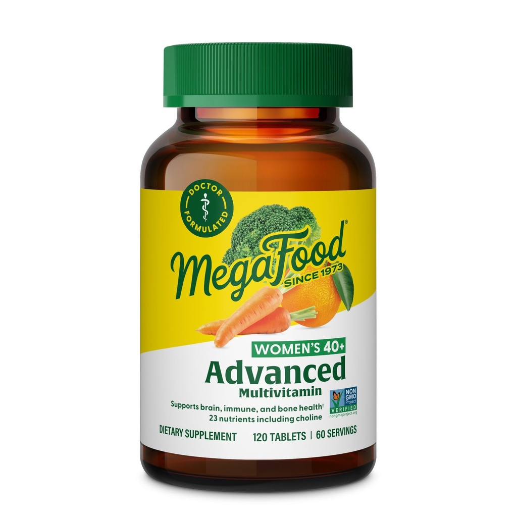 MegaFood Women's 40+ Advanced Multivitamin for Women - Dr Formulated - Vitamin B, Vitamin D3, Vitamin K2 & Choline - Energy Metabolism, Brain Health & Bone Health - Vegetarian - 120 Tabs (60 servings)