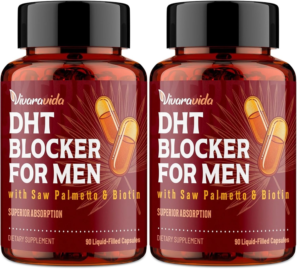 DHT Blocker för Män | Hårtillväxt tillskott med såg Palmetto & Biotin - Hårtillväxt Vitaminer - Hårtillväxt - Naturligt hårförlusttillskott Liquid-Filled - Proprietära Herbal Blends (180 kapslar)