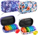 Serfeymi Weekly Travel Pill Organizer 2 Times A Day AM PM Rainbow Pill Box 7 Day med Zipper Canvas Pill Case, Medicine Organizer för piller, vitaminer, fiskoljor - lila 01 + Bloom 01